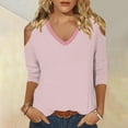 thumbnail image 3 of tklpehg 3/4 Sleeve Tops for Women V-Neck Cold Shoulder Tops Lightweight Fashion Print Casual Loose Going Out Tops Tunic Tops Comfy Blouses (Pink,L), 3 of 5