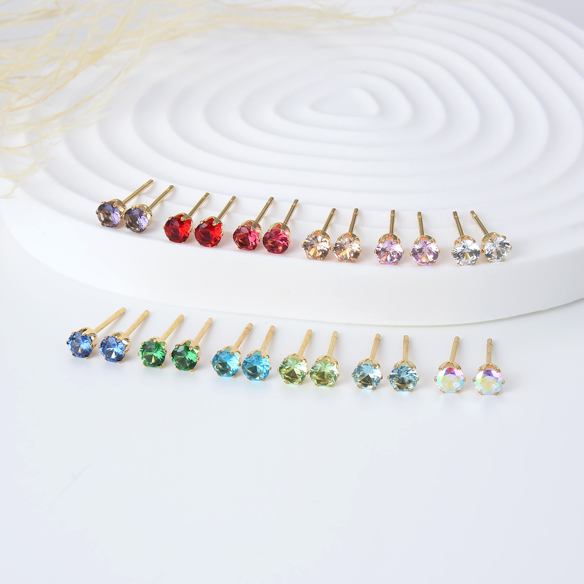 Justjandm 12-Pair Cubic Zirconia Stud Earring Set photo 3