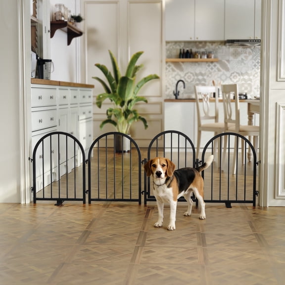 CBJCBJ Indoor Pet Gate, 4 Panel Folding Dog Gate , 24"H Freestanding Metal Pet Fence for Dogs ,Black