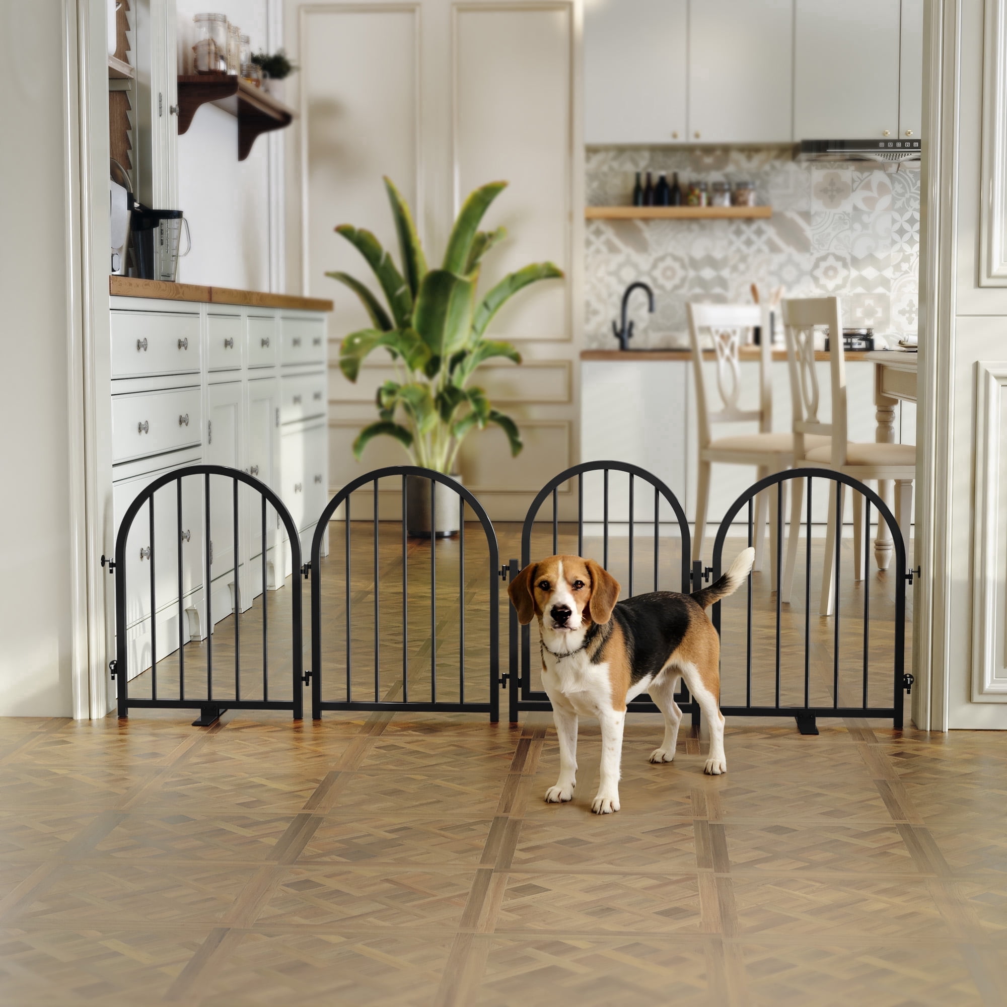 CBJCBJ Indoor Pet Gate, 4 Panel Folding Dog Gate , 24"H Freestanding Metal Pet Fence for Dogs ,Black