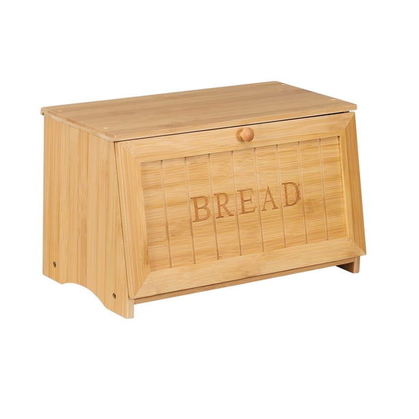 HOMEKOKO Caja de pan de madera grande vintage para encimera de cocina, diseño retro, contenedor de almacenamiento de alimentos de gran capacidad de bambú de una sola capa (bambú natural)