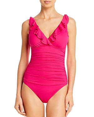 Ralph Lauren ORCHID Beach Club Underwire Ruffled One-Piece Swimsuit, US 14  