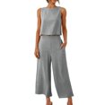 thumbnail image 2 of GEWSEY 2 Piece Sets for Women Summer Cruise Essentials 2025 Travel Outfits Vacation Fashion Lounge Set Sleeveless Matching Set Clothing Wide Leg Crop Pants Airport Loungewear M (Grey, XXL), 2 of 6