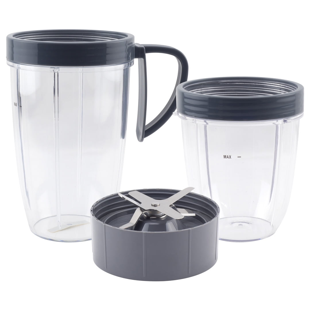Deluxe Upgrade Kit Nutribullet 32 Oz Cups with Flip-Top To-Go Lid and Screw-Off Lip Ring & Premium Extractor Blade Fits Nutribullet 600W/900W Models 5 Pieces Nutribullet Replacement Cups 