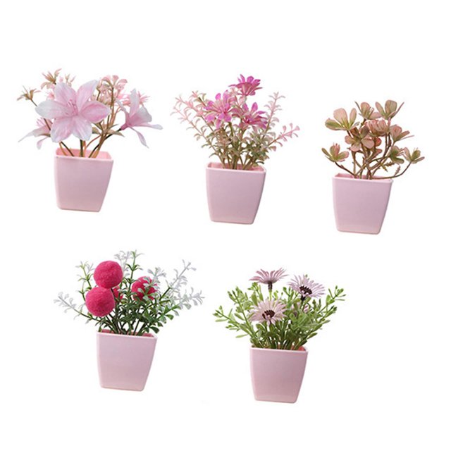 5 miniplantas artificiales en maceta, flores artificiales decorativas, bonsái de imitación para estantería, baño, escritorio, decoración del hogar. Estilo B
