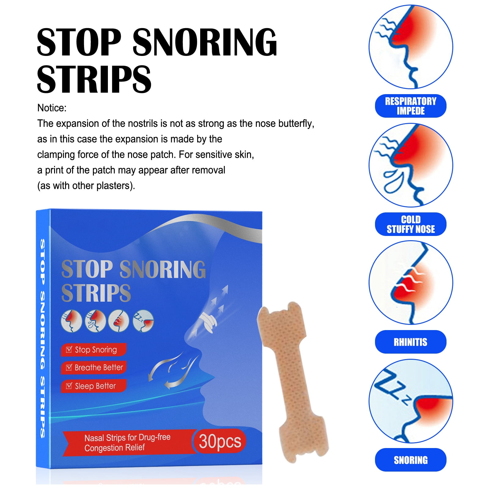 Alvantor Nasal Strips for Breathing, Extra Strength Nose Strips for Snoring Relief, Nasal Congestion & Sleep Aid, 30 Count