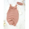 thumbnail image 6 of Knit Jumpsuit for Newborns, Baby Girls Sleeveless Straps One-Piece Jumpsuits Long Pants Romper with Headband, 6 of 9