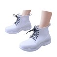 thumbnail image 3 of XIMIN Women's Rain Boots Solid Color Round Toe Heel Platform Ankle Boots Fashion Cross Lace Up Block Thick Heel Booties Casual Comfortable Ladies Outdoor Shoes, 3 of 6