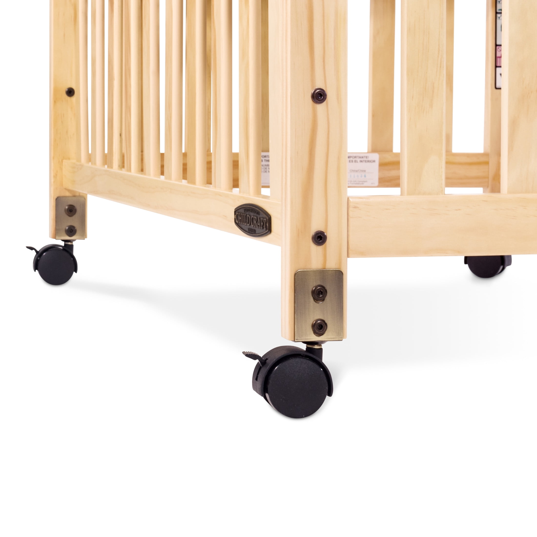 Child Craft Bristol Compact Portable Crib with 3" Mattress, Durable Wood Frame, Quiet Casters, Natural