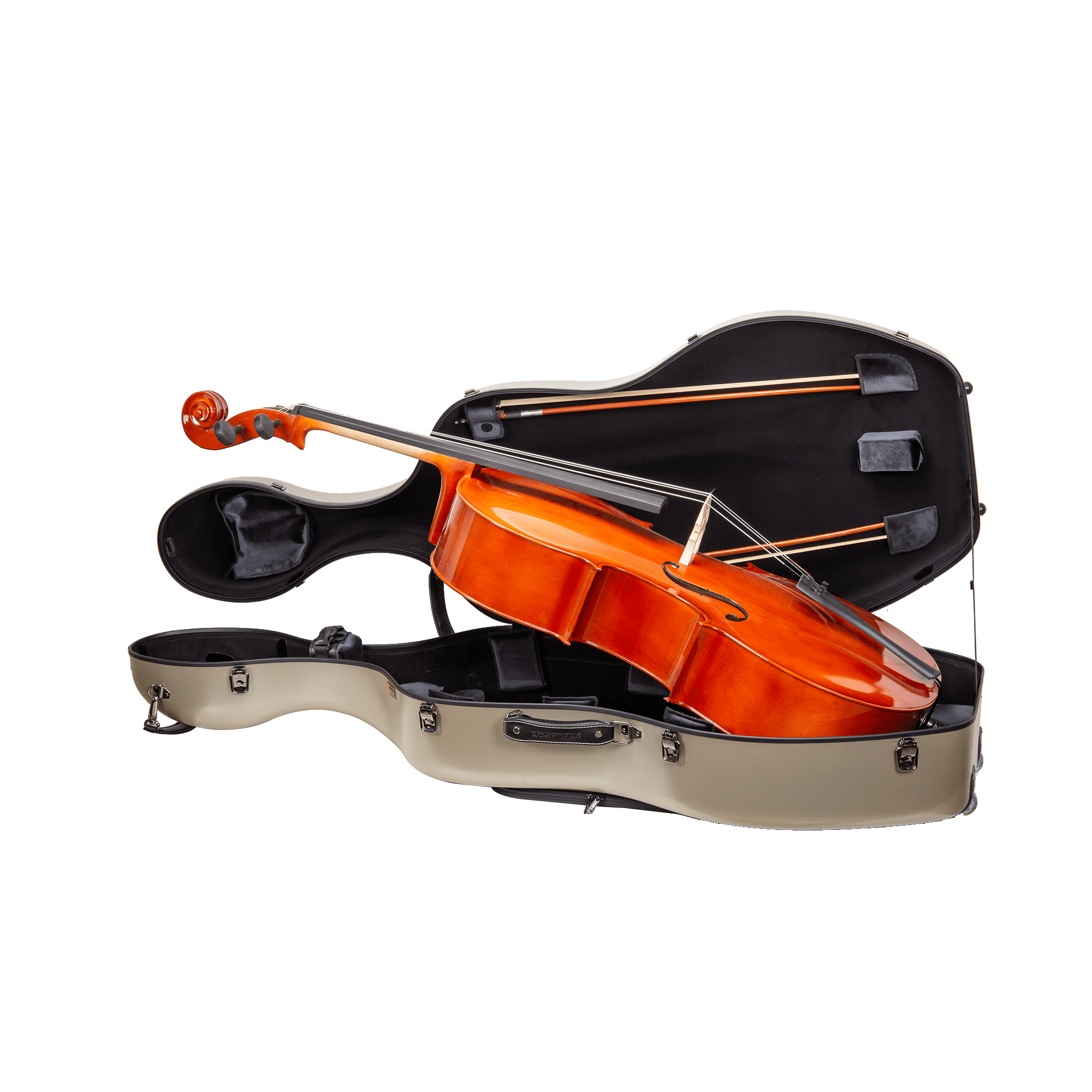 Crossrock Poly Carbon Case with Wheels fits 4/4 Full Size Cello, Includes Outside Music Pouch, 3 Handles, Detachable Straps-Champagne