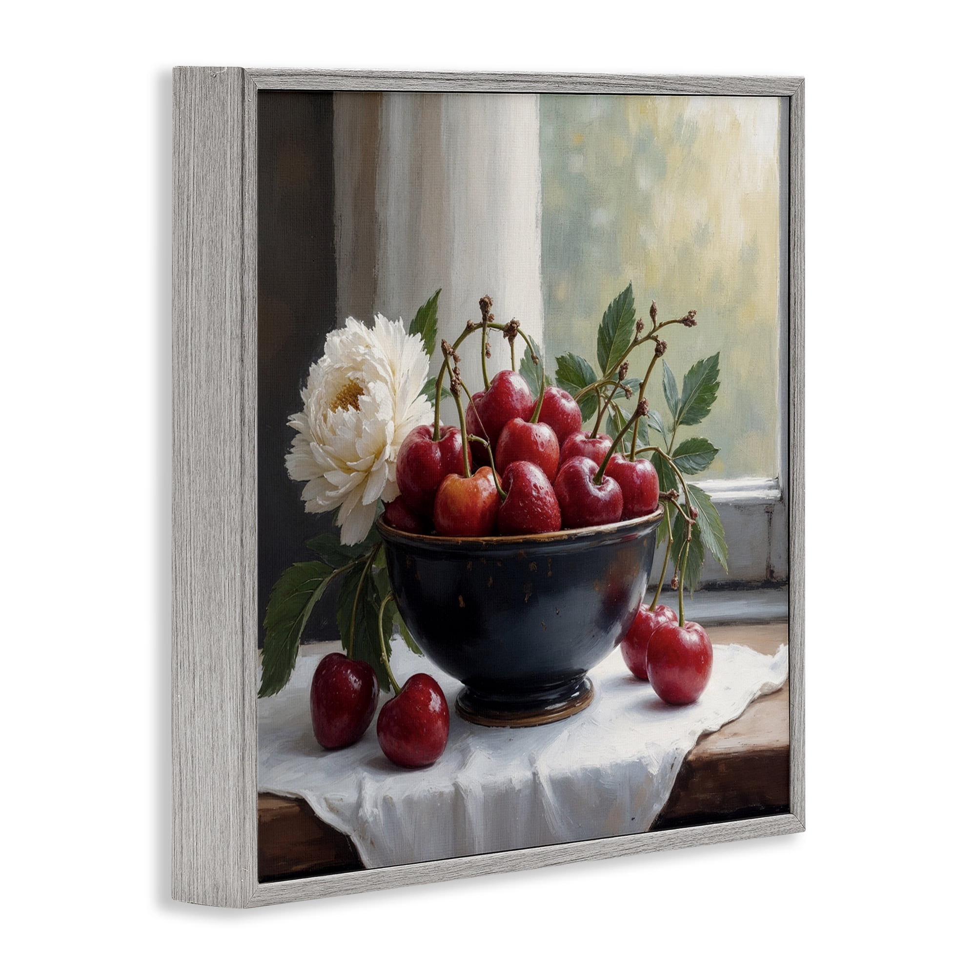 Cherry & Blossom Still Life Gray Framed Giclee Art, design by Lettered and Lined
