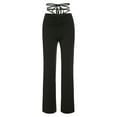 thumbnail image 6 of KOMOO Women Long Pants High Waist Hallow Out Bandage Trousers Slim Stretchy Straight Leg Pants, 6 of 9