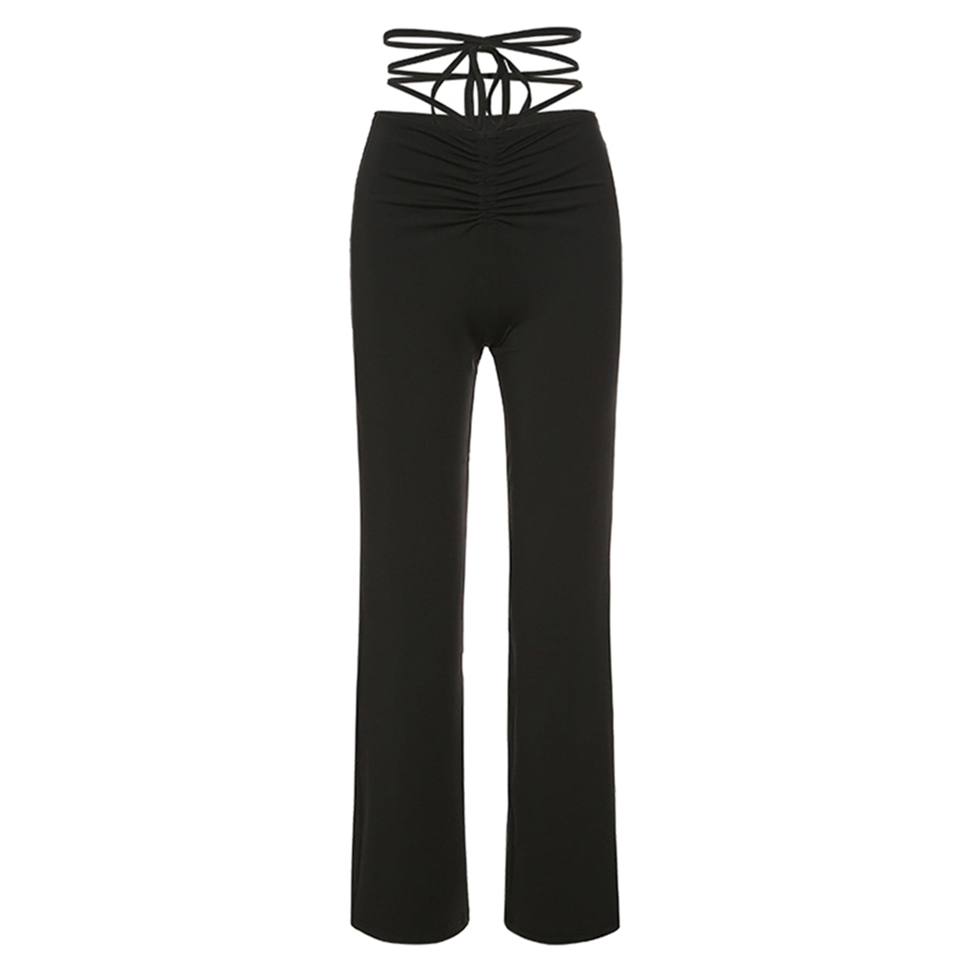 MERSARIP Women Long Pants Solid Color Top Straps Tie Slim High Waist Bottom