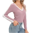 thumbnail image 4 of Clearance-Sale Women Summer Tops 2023 Long Sleeve Deep V-Neck Casual Blouses for Women Lace Patchwork Slim Fit Comfy Lightweight Daily Shirts for Women Weekly-Deals（Pink,2XL）, 4 of 5
