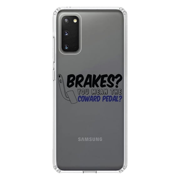 DistinctInk Clear Shockproof Hybrid Case for Galaxy S20 PLUS / 5G (6.7" Screen) - TPU Bumper Acrylic Back Tempered Glass Screen Protector - Brakes? The Coward Pedal?