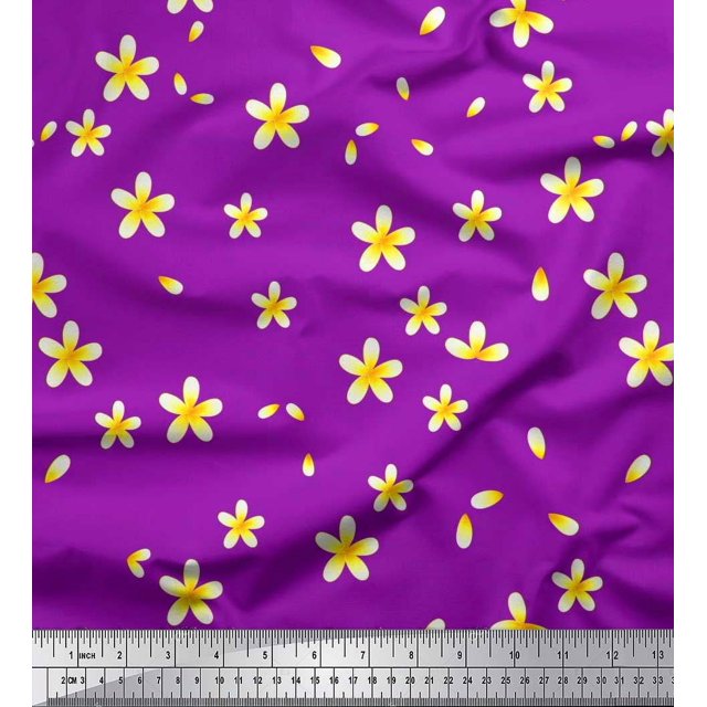 Soimoi Poly Georgette Fabric Plumeria Floral Print Fabric by Yard 52 Inch Wide