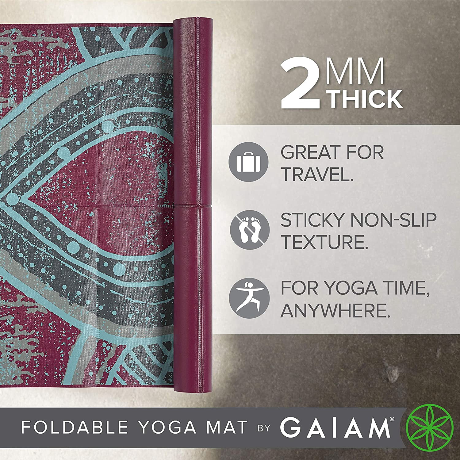 Yoga Mat - Folding Travel Fitness & Exercise Foldable for All Types of Yoga, Pilates Floor Workouts (68"L x 24"W 2mm Thick)
