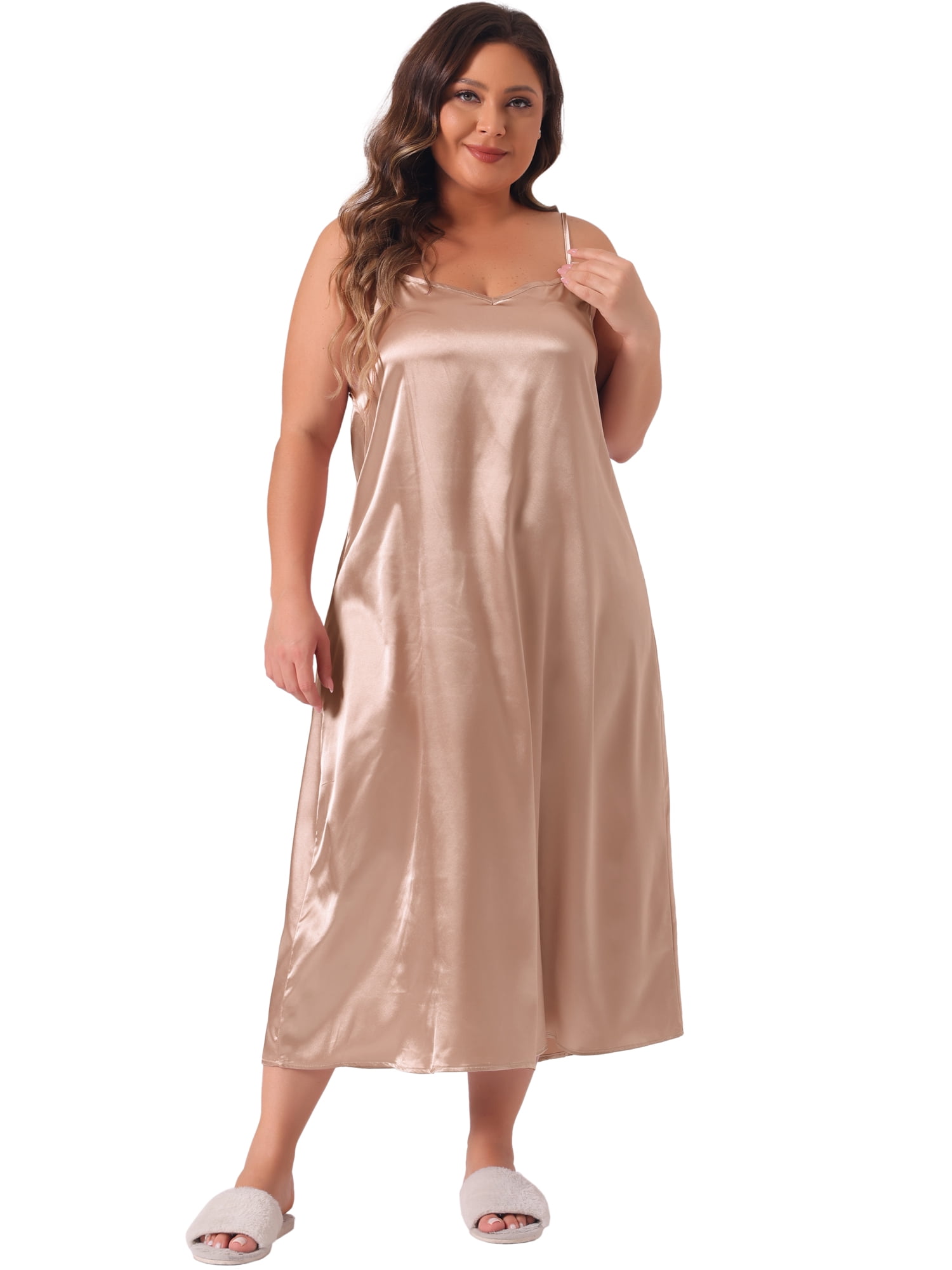 DARING DIVA Women's Plus Size V Neck Satin Sleeveless Nightgowns 4X Champagne