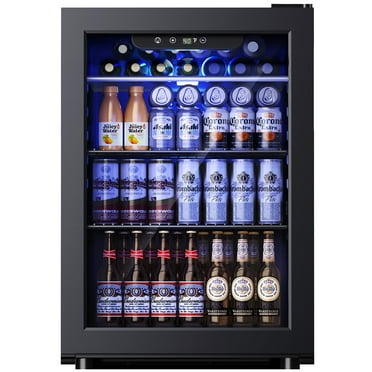Simzlife 100 Can Beverage Refrigerator and Cooler with Glass Door for Home, 18.8 in D, 25 in H, Black