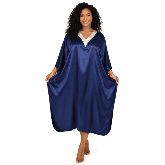 Up2date Fashion Women Satin Short Caftan, One Size Silky Navy Kaftan/Mumu, Lounger, Style CShort-NB