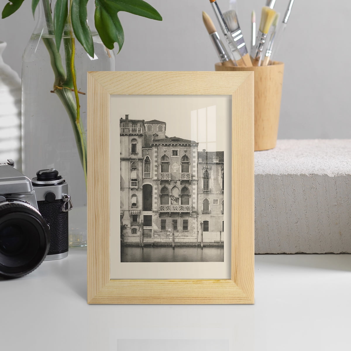 Vintage Views of Venice III - Framed Print w/glass - Natural Wood