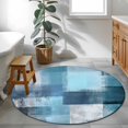 thumbnail image 4 of Teal Blue Round Area Rug 4 FT, Non Slip Indoor Outdoor Rug, Modern Oil Painting Abstract Ombre Geometric Washable Soft Circular Carpet Non-Shedding Floor Mat for Coffee Table Nursery Foyer Balcony, 4 of 8
