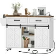 thumbnail image 2 of HOOBRO Kitchen Island with Storage, Power Outlet, Rolling Kitchen Island Cart on Wheels, with 2 Drawers, Sliding Barn Doors and Lockable Wheels, Farmhouse, White and Walnut WH28UZD01, 2 of 13