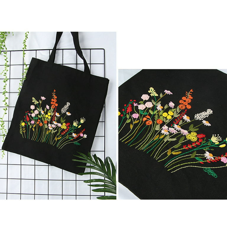 Embroidery Tote Bag Creative DIY Flower Embroidery Canvas Bag Cross Stitch Bag, 4
