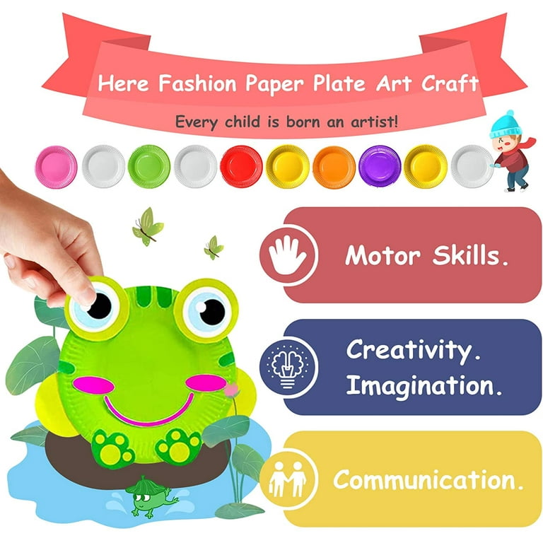 Amerteer 10 Pack Paper Plate Art Kit for Kids Toddler Crafts DIY Art Supplies Animals Art Kits Arts Crafts Creative Toddler Games Preschool Activity