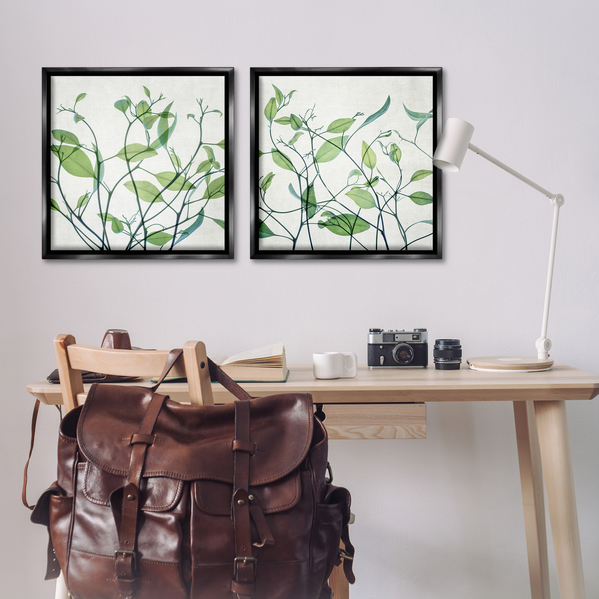 Stupell Industries Green Botanical Leaves Xray Plants & Flowers Painting Black Floater Framed Canvas Art Print Wall Art, 25 x 25, Set of 2