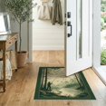 thumbnail image 2 of ODIKA 2'x3' Washable Throw Rug Non-Slip, Low Profile, Flatwoven, Easy Care Green Vintage Fish Forest Design Rustic Fishing Scene with Mountain Border for Hallway, Study Room, 2 of 7