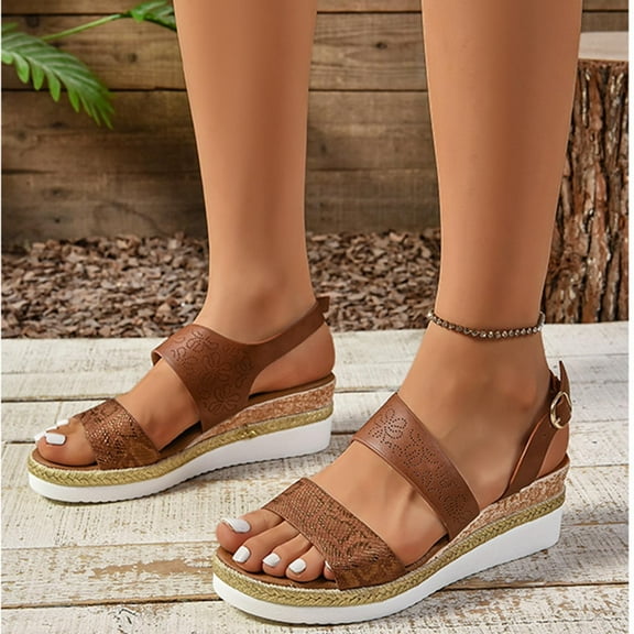 Women's Summer Size Wedge Fish Mouth Roman Sandals Sandals for Women 2025 Brown 43