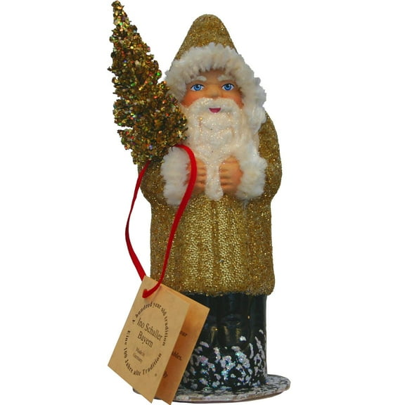Alexander Taron 6.25" Vibrant Unique Santa Gold Beaded Schaller Paper Mache Candy Container