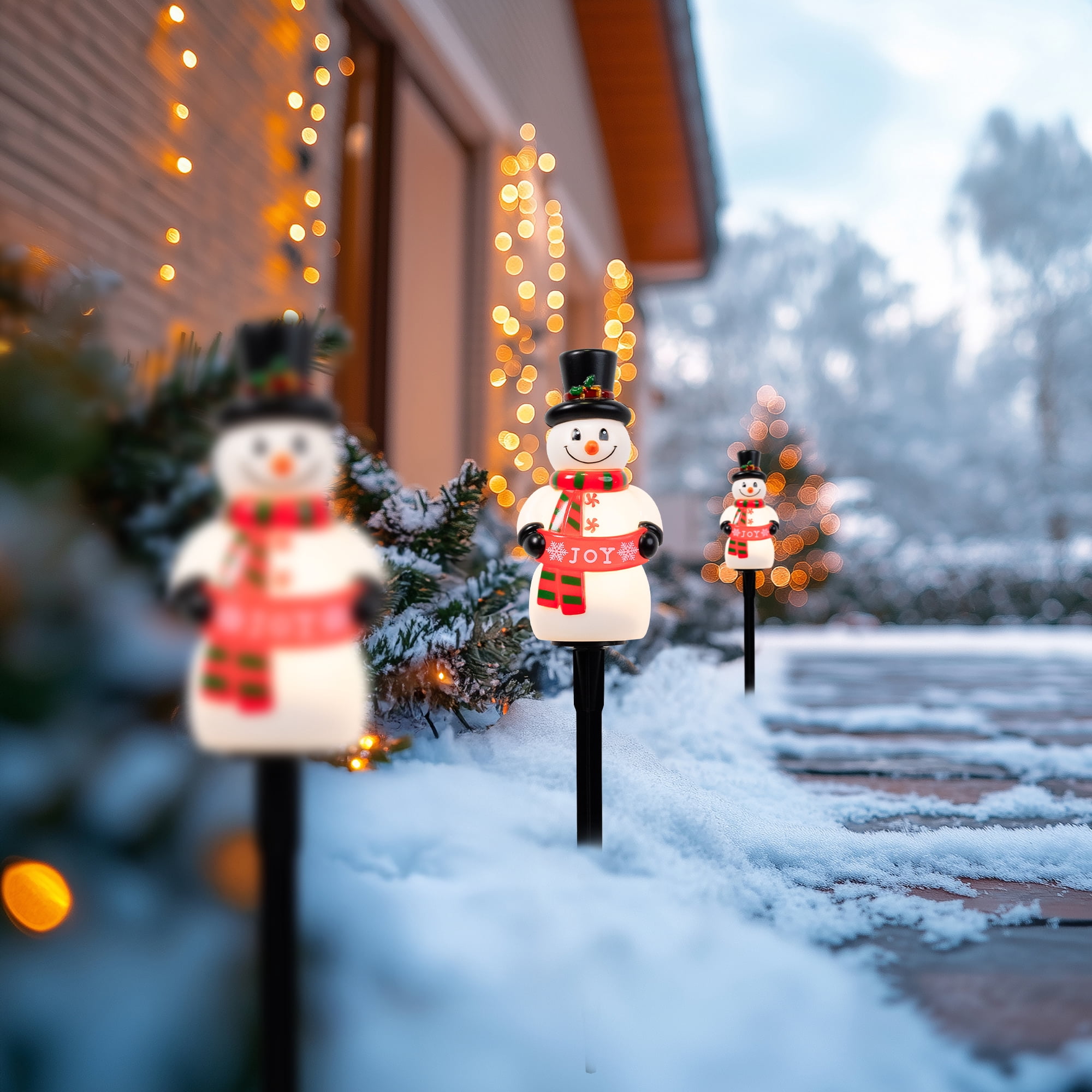 Snowman with Joy Banner Outdoor Christmas Pathway Markers - 16.5" - Set of 3
