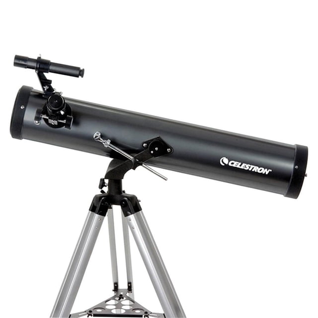 telescopio celestron powerseeker 76az gris 500151 - s025 telescopio reflector de 76 mm en montaje altazimutal con tubo gris, buscador 5x24, controles de movimiento fino, trípode de aluminio con bandeja de accesorios y diagonal 90°, oculares 20 mm (35x) y 4 mm (175x); también adecuado para observación terrestre e iniciación en astronomía.