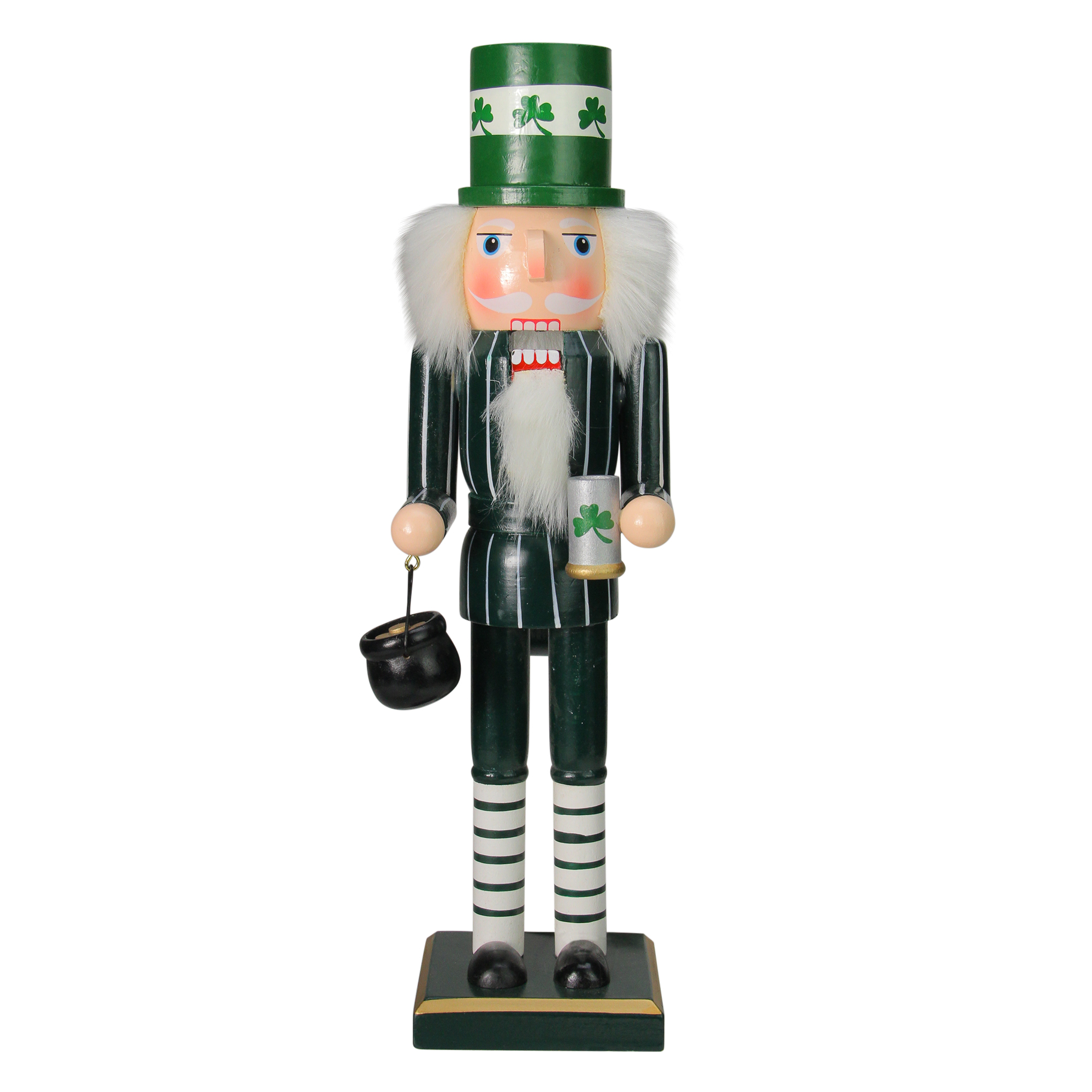 14" Luck of the Irish Wooden Christmas Nutcracker Leprechaun with Pot O' Gold