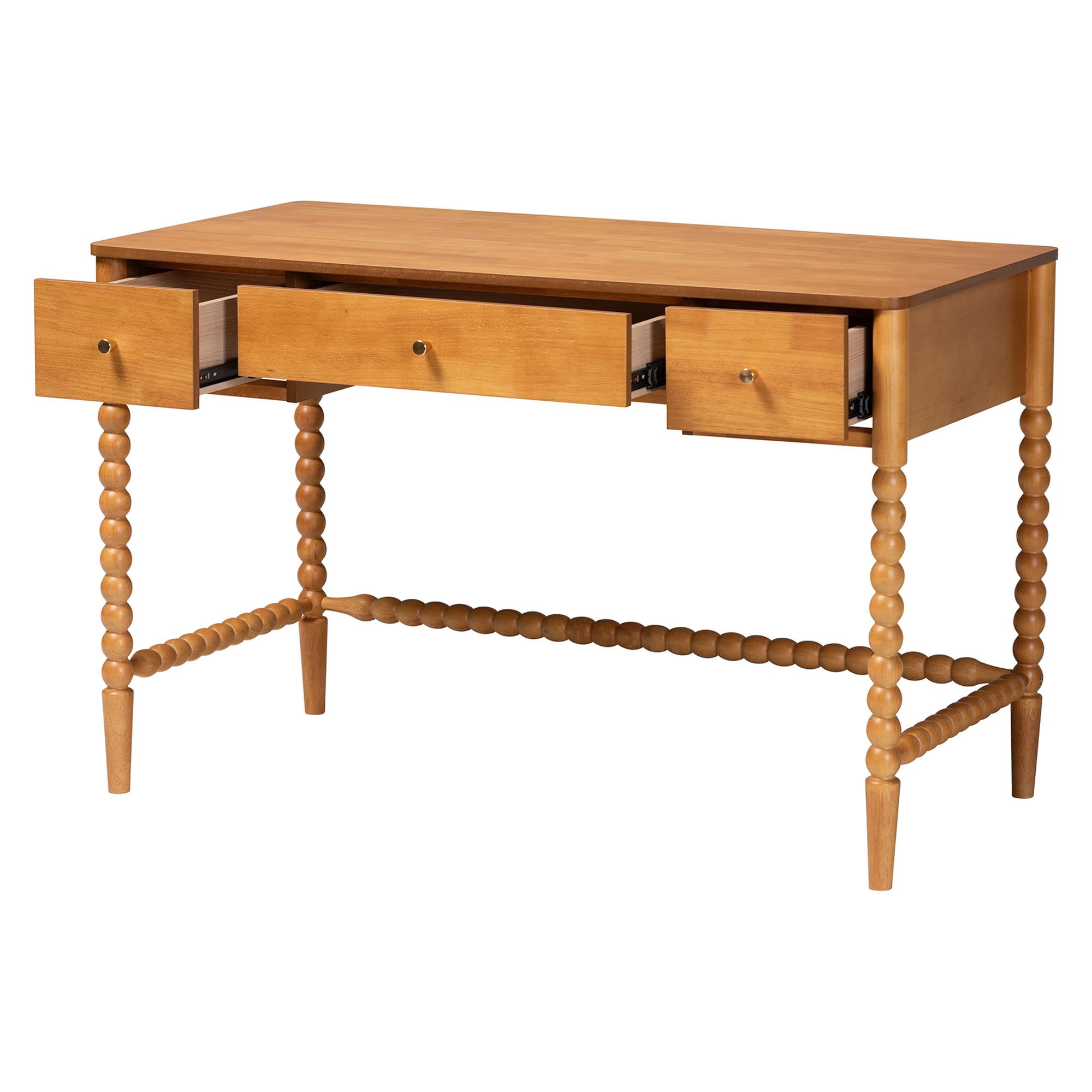 Baxton Studio Lucera Farmhouse Writing Desk, 3-Drawer, Oak Brown