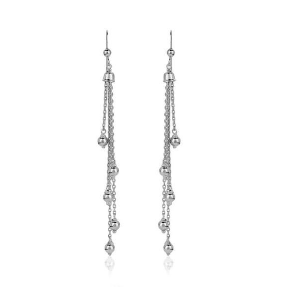 Vanbelle Sterling Silver Jewelry Multi Strand Beaded Chain Tassel Earrings with Rhodium Plating for Women