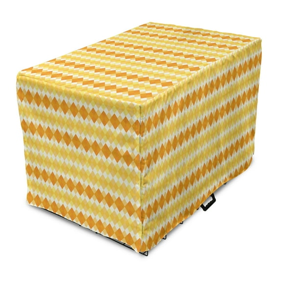 Argyle Dog Crate Cover, Monochrome Style Retro Pattern with Rhombuses, Easy to Use Pet Kennel Cover Small Dogs Puppies Kittens, 7 Sizes, Mustard Dark Peach, by Ambesonne