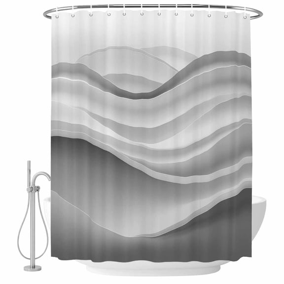 Gray Striped Shower Curtain, Waterproof Shower Curtains for Bathroom, Modern Abstract Art Wave Moire Gradient Washable Fabric Bathtub Curtain Set Bath Decor with 12 Hooks Extra Long 72"x96"