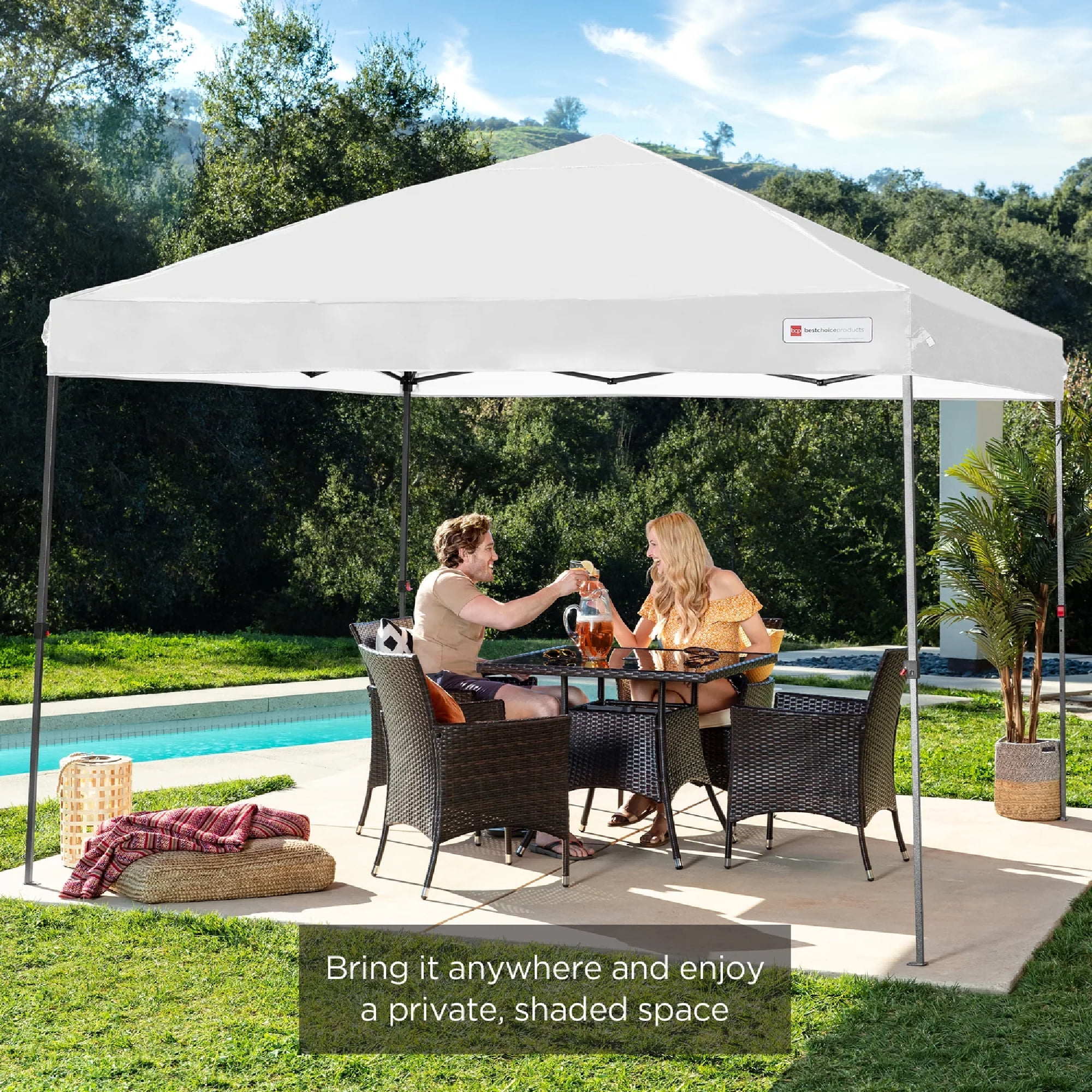 Best Choice Products 10x10ft Easy Setup Pop Up Canopy w/ 1-Button Setup, Wheeled Case, 4 Weight Bags - White
