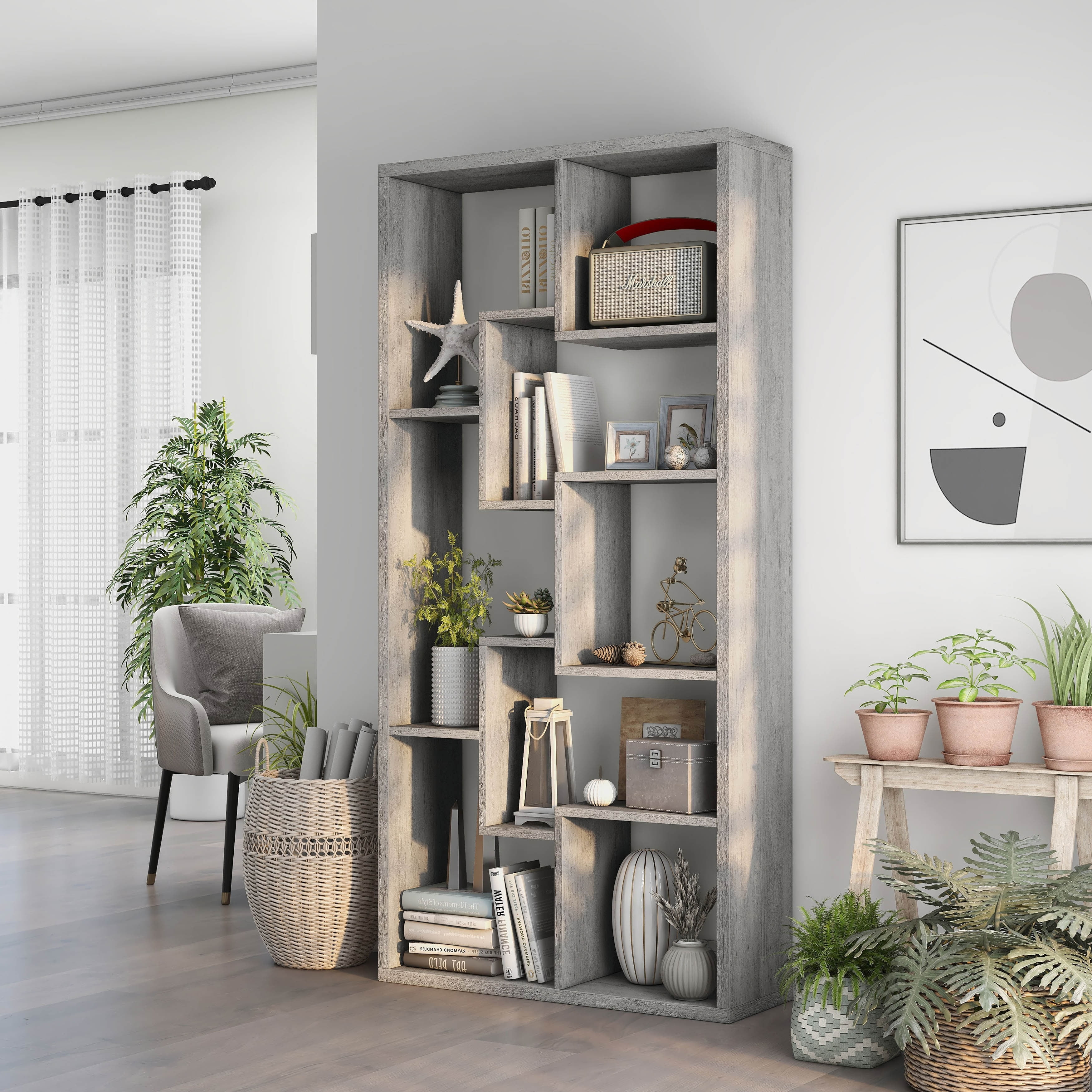 Denhour DH BASIC Modern 73-inch 8-Open Shelf Display