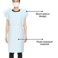 thumbnail image 2 of McKesson Exam Gown, Disposable - Poly and Premium Tissue, Front or Back Opening, Short Sleeve, Unisex - Blue, One Size Fits Most Adults, 21 in x 30 in, 50 Count, 2 of 11