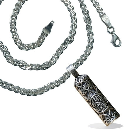 - 25 Figaro Chain with Jawshan Kabir Cevsen Vial Enclosed in sterling Silver Talisman Pendant Tavis Necklace