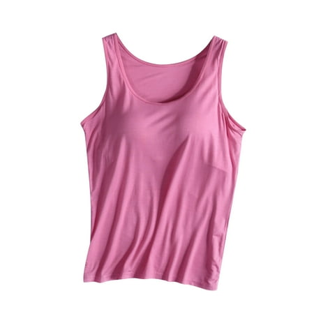 Charella Modal Cotton Tank Tops for Women with Shelf Bra Sleeveless Wide Strap Layer Padded Camisole Yoga Top S-4XL (Small  Hot Pink)