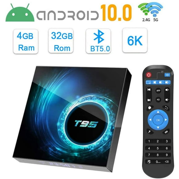Android TV Box 10.0, T95 Android Box with 4GB RAM 32GB ROM Allwinner Quad-core 64bit, Support 2.4GHz/5GHz Dual WiFi
