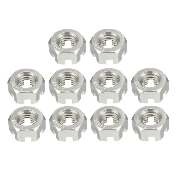 M10 x 1.5mm Pitch 304 Stainless Steel Slotted Hex Nuts Pack of 10