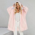 thumbnail image 4 of Kaemgyyd Women's Plush Bathrobe Fashion Color Block Oversized Hooded Housecoat Winter Warm Full Zip Sherpa Fleece Loungewear, 4 of 7