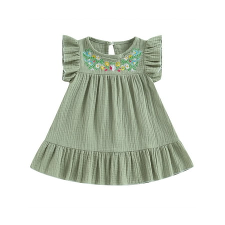 

Sunisery Baby Girl Summer Casual Dress Mexican Ethnic Embroidery Floral Sundress