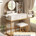 thumbnail image 5 of Vabches Vanity Desk Set with Round Mirror and Lights, Makeup Vanity Table with Stool and 2 Drawers, Vanity Table for Small Space, 5 of 9